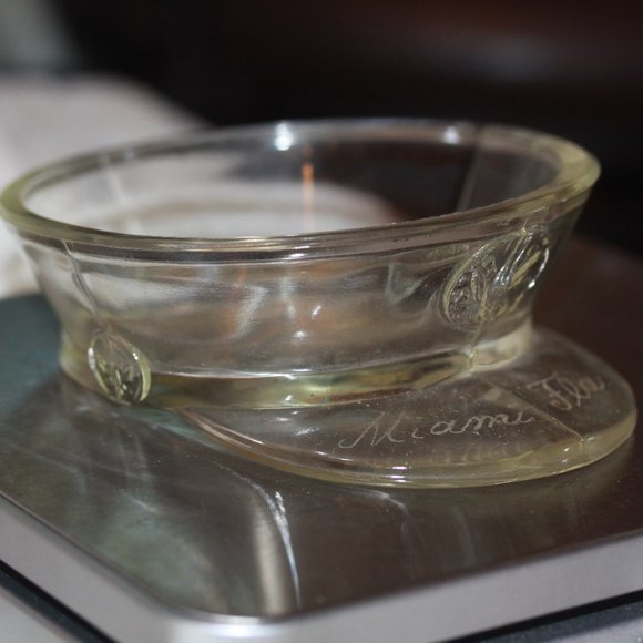 WW2 MILITARY CAP GLASS HAT Trinket Candy Bowl Engraved Miami Florida - Picture 1 of 3